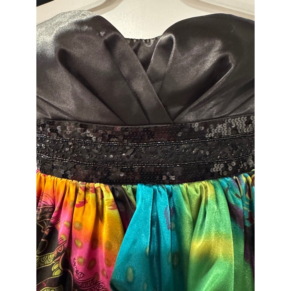 Y2K Speckless Strapless Sequin Waist Ruched Print prom  Dress Size 3 - Picture 3 of 8